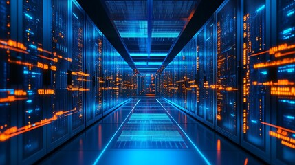 Step into the Future with a Modern Data Center Server Room, Ideal for Tech and Innovation Visuals, Perfect for Cyber Security and Cloud Computing Projects