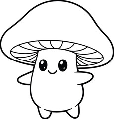 Adorable kawaii mushroom character with big eyes and friendly smile