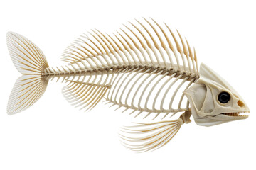 Fish Skeleton Isolated on White &ndash; Full Teleost Bone Structure Side View High Resolution