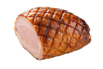 Honey Glazed Roasted Ham with Diamond Scoring &ndash; Whole Baked Ham Isolated on White Background