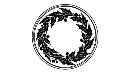 Illustration of a circular holly wreath with berries, a festive and decorative design.