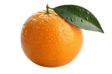 Fresh Whole Orange with Green Leaf and Water Droplets – High Resolution Studio Photo