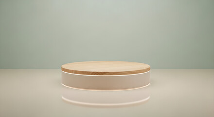 Podium Product Display Wood Beige Green Minimalist Copy Space