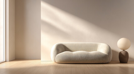 Cloud dancer minimalist home interior design ideas modern sofa and lamp in beige room for luxury living space decor, colour of the year 2026