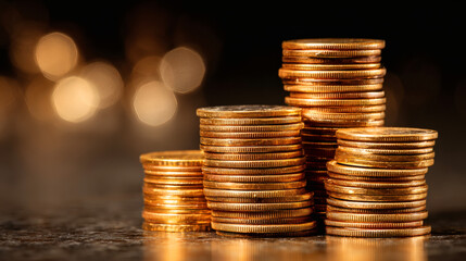 Stacks of golden coins representing financial savings and investment