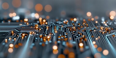 Sophisticated Engineering Concept Digital Circuit Connections and Light Nodes in Electronics Design