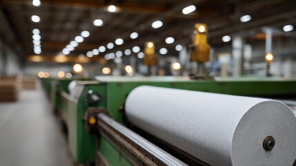 Intricate paper roll symphony in industrial choreography, echoing World Storytelling Day, modern machinery's ballet of creation