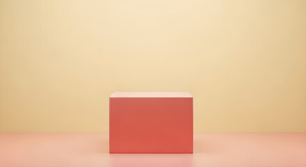 Product Display Podium Red Pink Beige Background Copy Space