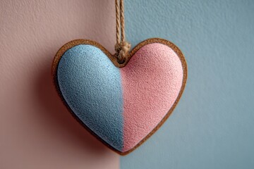 A dual-toned heart ornament symbolizes Gender Reveal Day, blending hues of serene sky and tender dawn for joyful celebrations