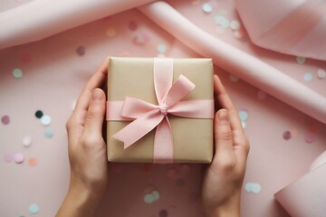 A Beautifully Wrapped Gift Presented with Care and Soft Pastel Aesthetics for Celebratory Occasions