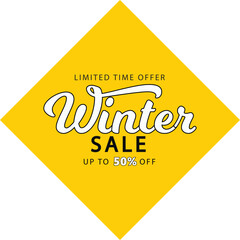 Winter Sale Banner with Yellow Highlight and Snowflake Design  Flyer and poster Template 50% off 
