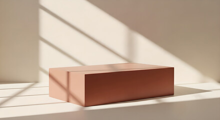 Product Display Pedestal Beige Wall Window Shadow Copy Space