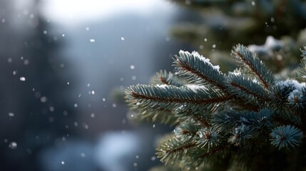 Snow-dusted evergreen branches whisper winter's secrets, capturing Yuletide wonder and the serene silence of Midwinter Solstice