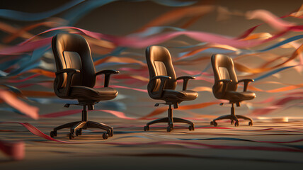 Office chair racing adventure with colorful ribbons in a exciting setting