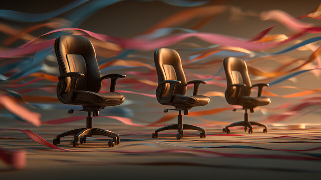 Office chair racing adventure with colorful ribbons in a exciting setting