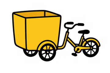 Yellow cargo bike icon delivering packages, showing urban logistics, eco-friendly transport, and sustainable shipping