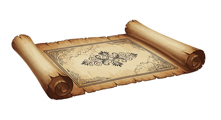 Ancient Unfurled Scroll with Intricate Design and Aged Texture.