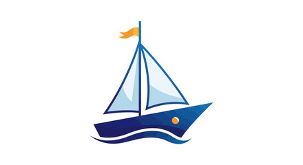 Blue sailboat with white sails on water, simple cartoon illustration.