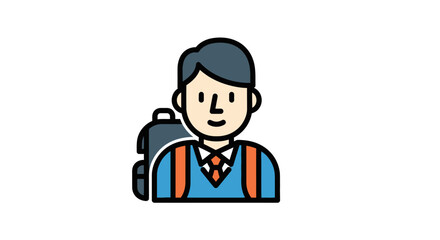 Cartoon illustration of a young male student with a backpack.