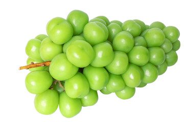 Fresh green grapes shine muscat cluster on white background