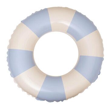 Blue and white inflatable swim ring for beach and pool fun