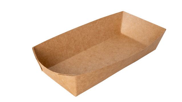 Empty brown disposable paper food tray container for takeout