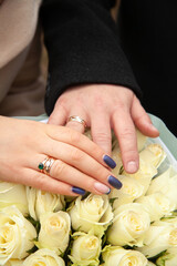 bride and groom hands with wedding rings