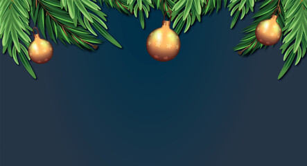 Christmas Tree Branches with Golden Ornaments Decoration