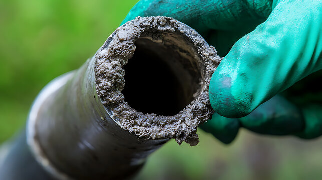 A gloved hand holds a cylindrical core sample extracted from the earth, revealing the composition of the soil and geology beneath the surface for environmental analysis.