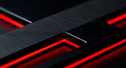 Naklejka premium Abstract futuristic technology background with glowing red neon light on a dark brushed metallic surface with geometric lines