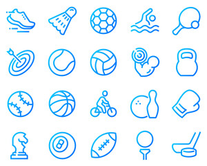 Simple Set of Sports Equipment Related Vector Line Icons. Contains such icons as Football Soccer, Bodybuilding, Jug and more.	