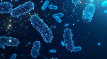 Digital rendering of vibrant blue bacteria for medical research and healthcare innovation, representing future technology and virus study