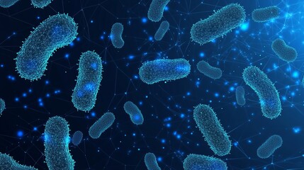 Stunning microscopic view of digital bacteria cells for pharmaceutical research and science education, visualize the future of medicine and health