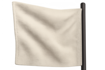 White flag waving gently, blank textile banner promoting peace, surrender, protest, or victory on a transparent background
