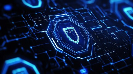 Secure your digital world with cutting-edge cyber security, featuring a striking shield icon and vibrant blue network background for robust protection