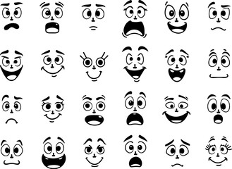 Cartoon retro faces. Vintage emotional face with mascot characters funny faces , eyes and mouths elements.	