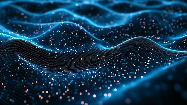 Stunning digital blue wave background with glowing particles for tech, science, and business presentations, offering a modern and dynamic visual appeal