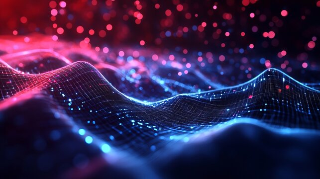 Stunning abstract data landscape for modern technology branding and vibrant digital artwork, futuristic network with dynamic blue and red lights