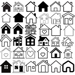 Home and Real Estate Icons – House, Property & Building Outline Set