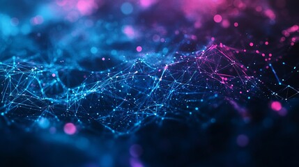 Stunning network of interconnected data points glows with vibrant blue and pink light, perfect for tech, innovation, and future-forward concepts