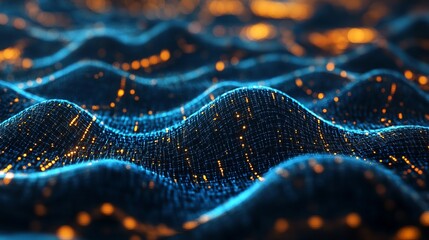 Dynamic technology waves with glowing nodes for modern data visualizations or abstract tech backgrounds, perfect for startups and innovative companies