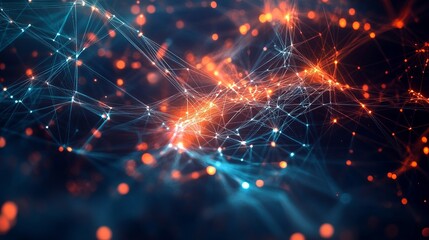 Stunning network connections creating a digital world with vibrant orange and blue glowing lights for technology and innovative business solutions