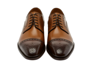 Classic brown leather oxford shoes isolated on transparent background