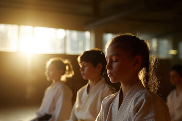 Teenage girl in kimono practicing martial arts
