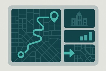 Digital map interface showcasing a meandering route with strategic location markers contained within a modern layout emphasizing urban navigation and data visualization efficiency