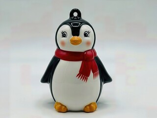 Whimsical Hand Painted Porcelain Penguin Ornament Cute Details Isolated Playful Festive Christmas Decoration