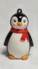 Whimsical Hand Painted Porcelain Penguin Ornament Cute Details Isolated Playful Festive Christmas Decoration
