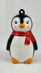 Whimsical Hand Painted Porcelain Penguin Ornament Cute Details Isolated Playful Festive Christmas Decoration