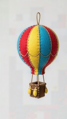 Obraz premium Playful Miniature Felt Hot Air Balloon Ornament Colorful Striped Basket Whimsical Isolated Cute Christmas