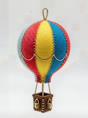 Playful Miniature Felt Hot Air Balloon Ornament Colorful Striped Basket Whimsical Isolated Cute Christmas